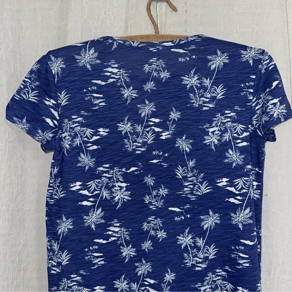 GAP XXL Blue White Teal Tropical Beach Print Short Sleeve Crew Cotton Tee